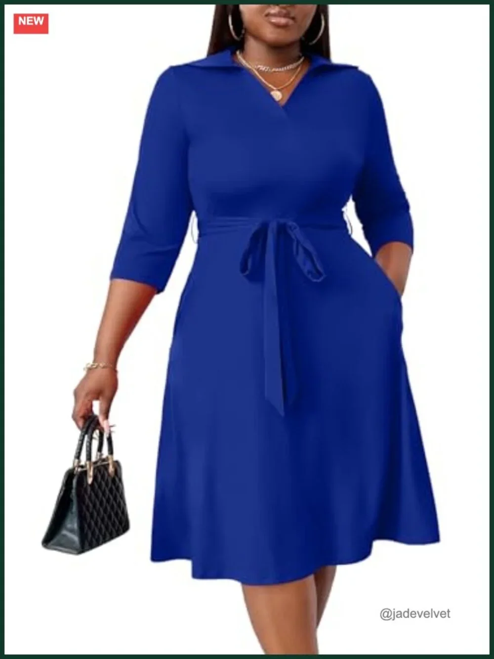 Plus Size Midi Dress with Pockets & Belt Flutter Sleeve Cocktail
